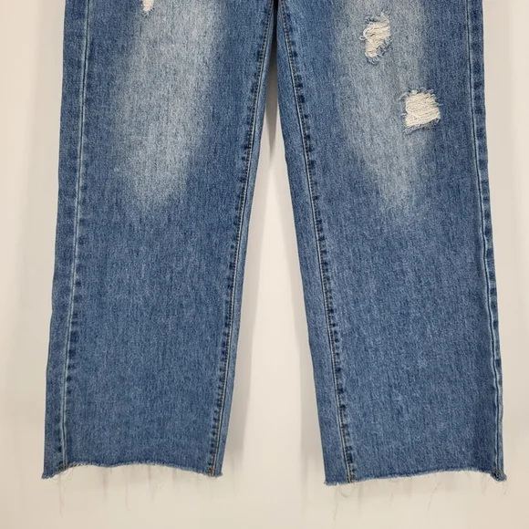 High Rise Wide Leg Jeans Distressed Denim Light Wash Shein Size 30 - Picture 6 of 8